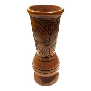 Large Vintage Hand Carved Wooden Vase Tropical Tiki Flower Bud Vase